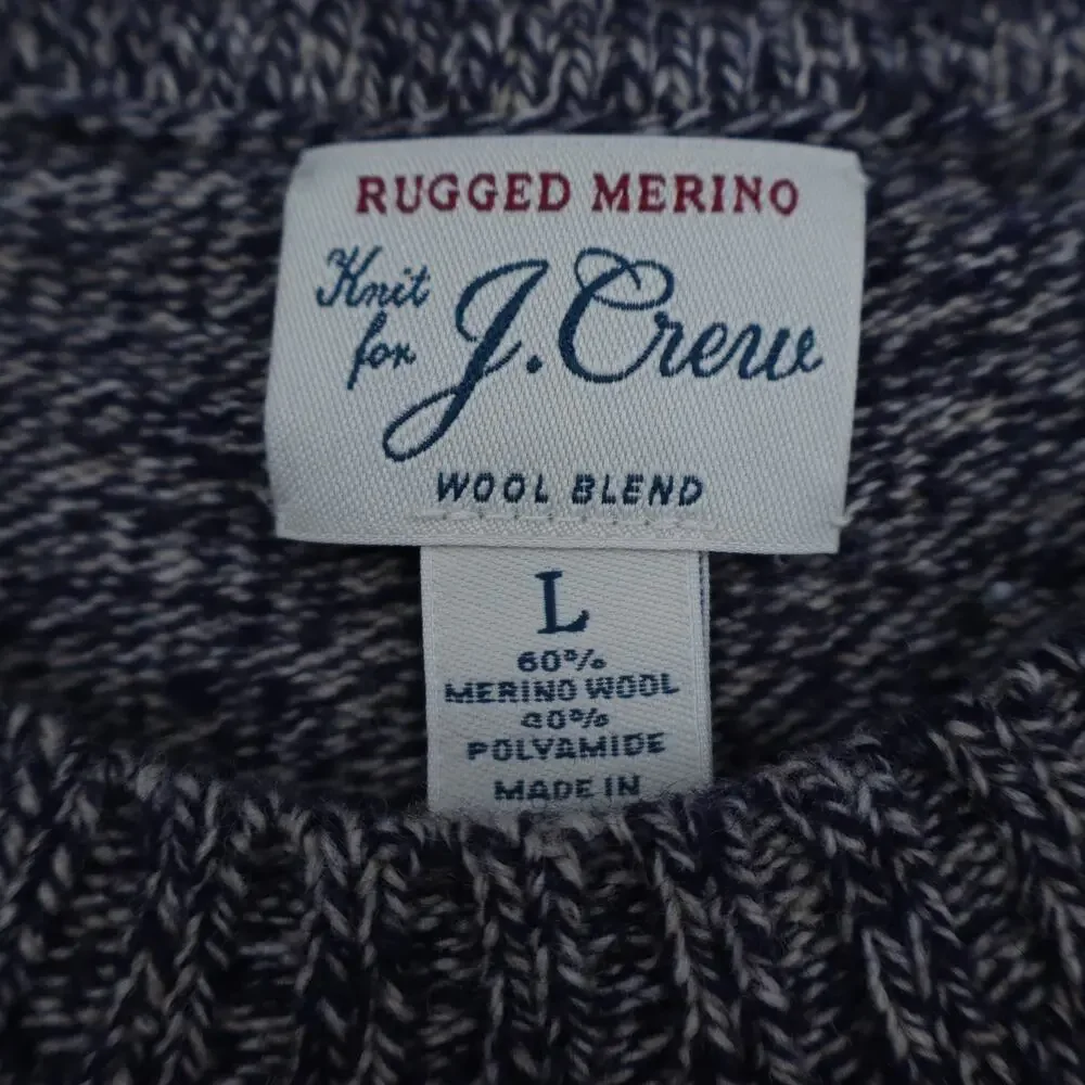 J. Crew Marled Rugged Pullover Sweater Navy Gray Merino Wool Blend Men's L